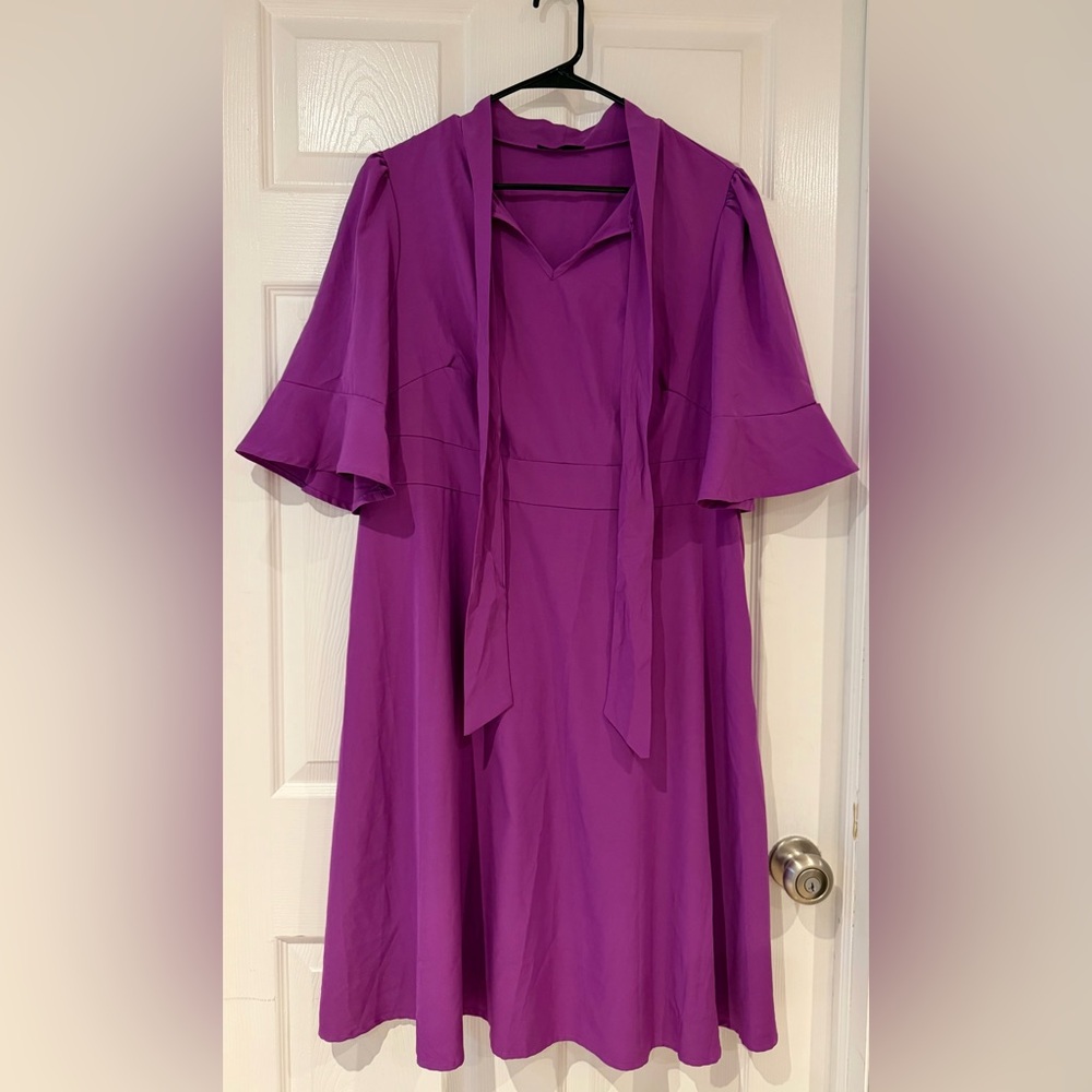 Bright Purple Tie Front Dress Flutter Sleeves SHEIN Curve 1XL Plus Size Summer